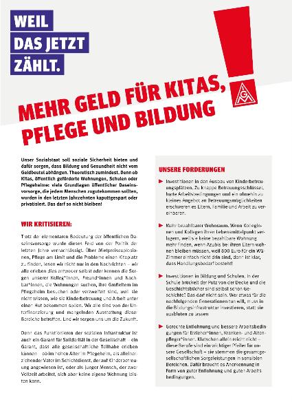 Themenpapier: Mehr Geld für Kitas, Pflege und Bildung