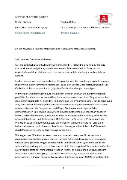 Offener Brief KEB Antriebstechnik