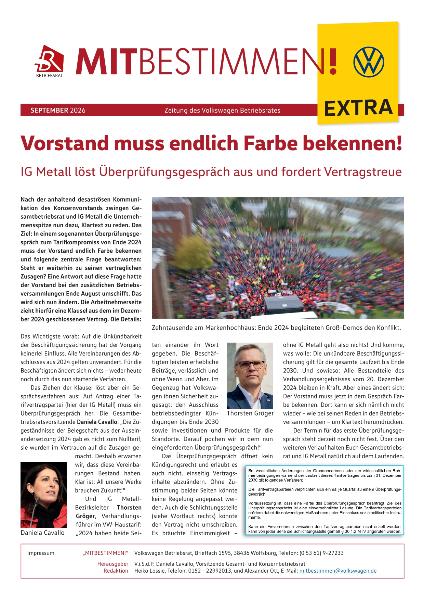 Mitbestimmen Extra - Betriebsrat Volkswagen - Vorstand muss Farbe bekennen