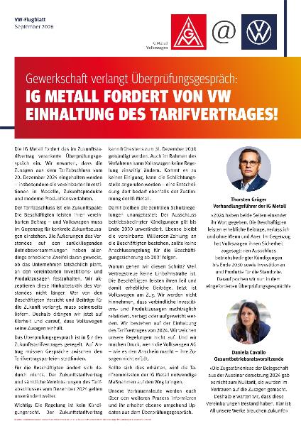 IG Metall Flugblatt Volkswagen September 2026