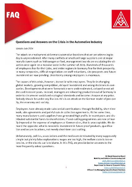 FAQ on the crisis in the automotive industry