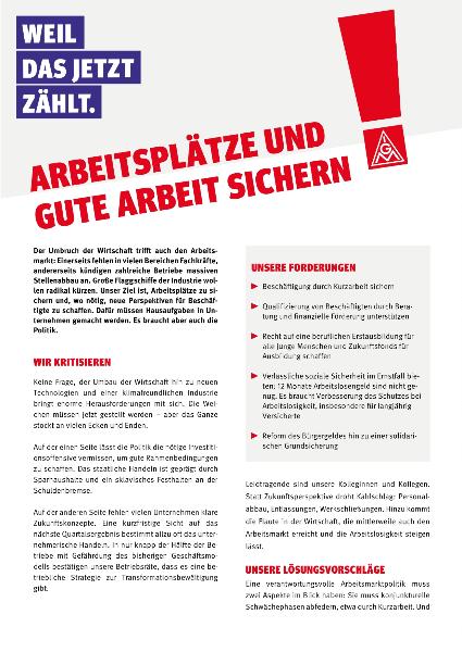 Themenpapier: Arbeitsplätze und Gute Arbeit sichern